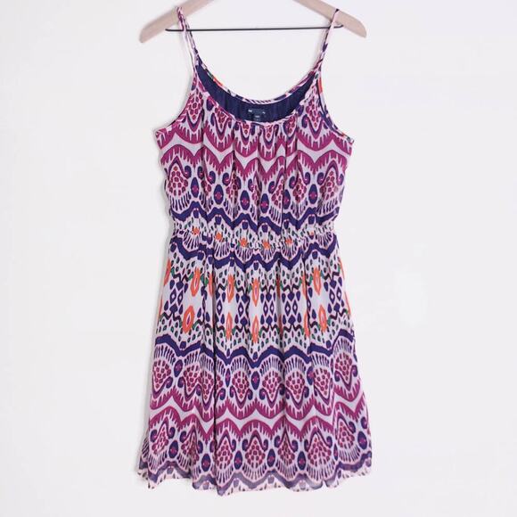 GAP Sheer Overlay Boho Aztec Spaghetti Strap Short Dress Large - Picture 1 of 9